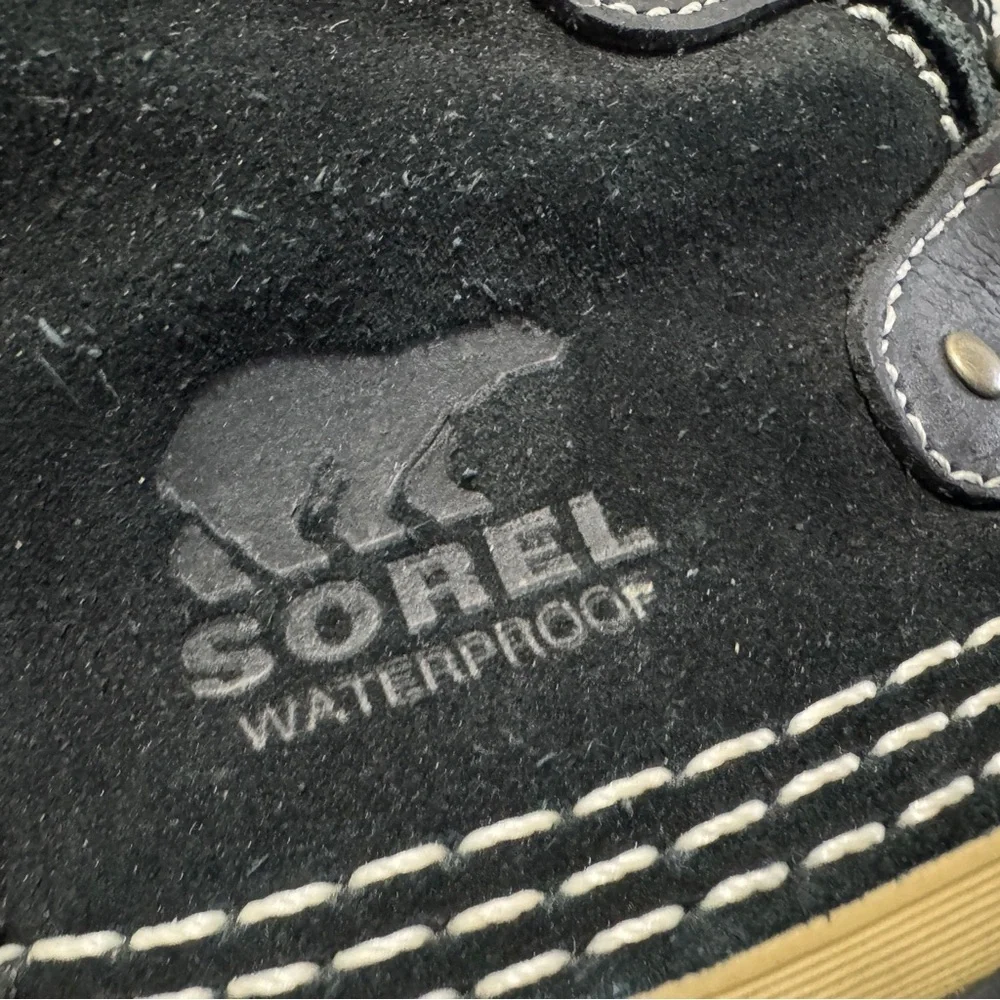 SOREL Joan Of Arctic Suede Snow Boots Size 7 Waterproof Black Tan Rubber - Picture 7 of 15
